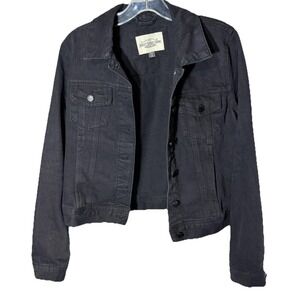 Ashley Vintage Charm Black Distressed Denim Jacket Size M Trucker Goth